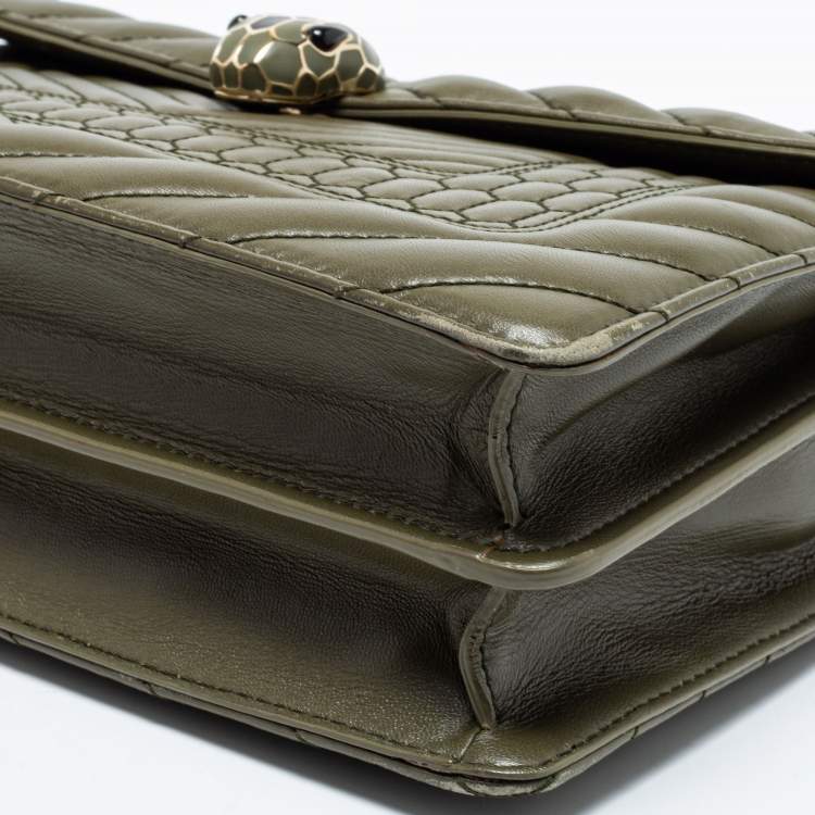 مملوكة مسبقًا Bvlgari Olive Green Quilted Scaglie Leather Medium Serpenti Forever Shoulder Bag