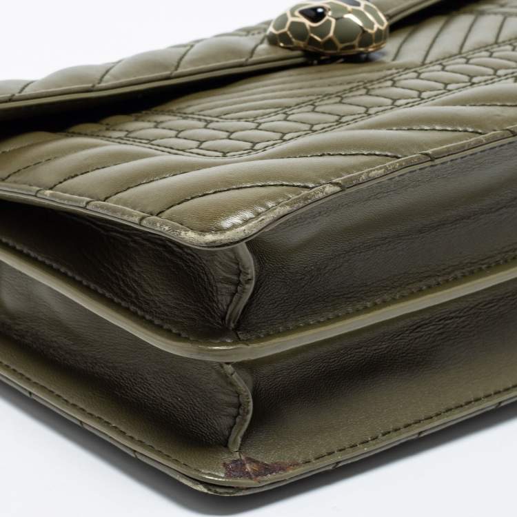 مملوكة مسبقًا Bvlgari Olive Green Quilted Scaglie Leather Medium Serpenti Forever Shoulder Bag
