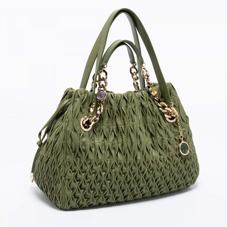 Pre Owned Bvlgari Green Willow Matelassé Leather Monete Tote