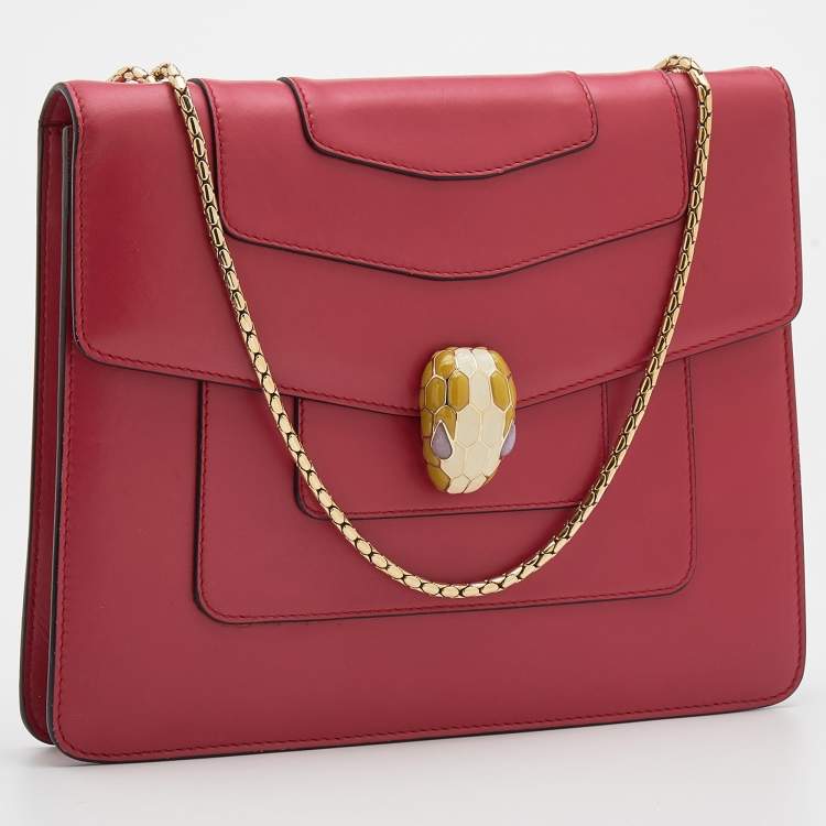Pre Owned Bvlgari Pink Leather Medium Serpenti Forever Shoulder Bag