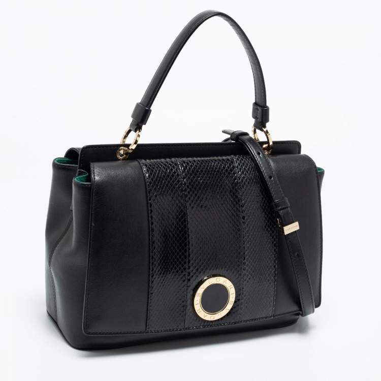 Pre Owned Bvlgari Black Leather and Snakeskin Top Handle Bag