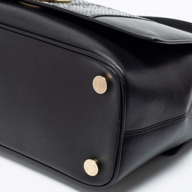 Pre Owned Bvlgari Black Leather and Snakeskin Top Handle Bag