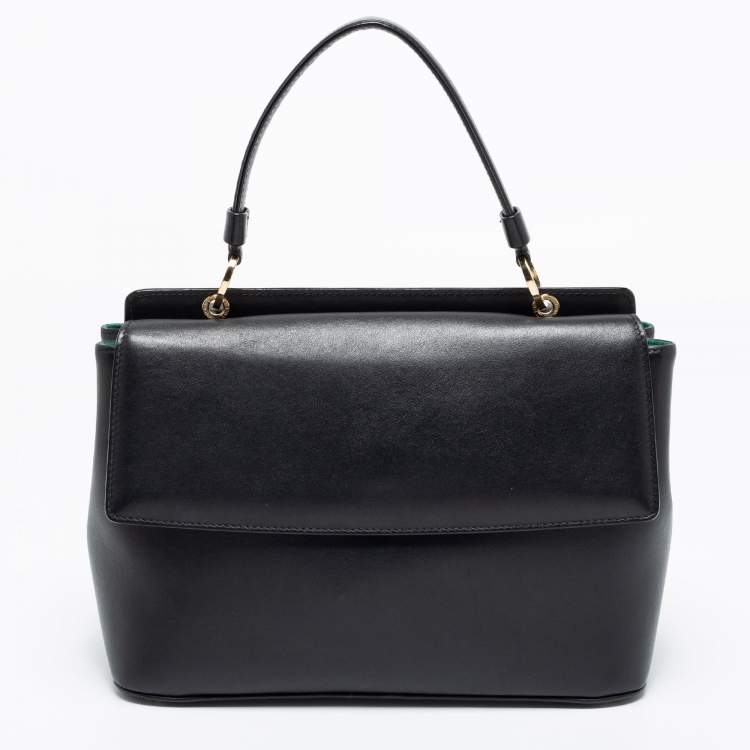 Pre Owned Bvlgari Black Leather and Snakeskin Top Handle Bag