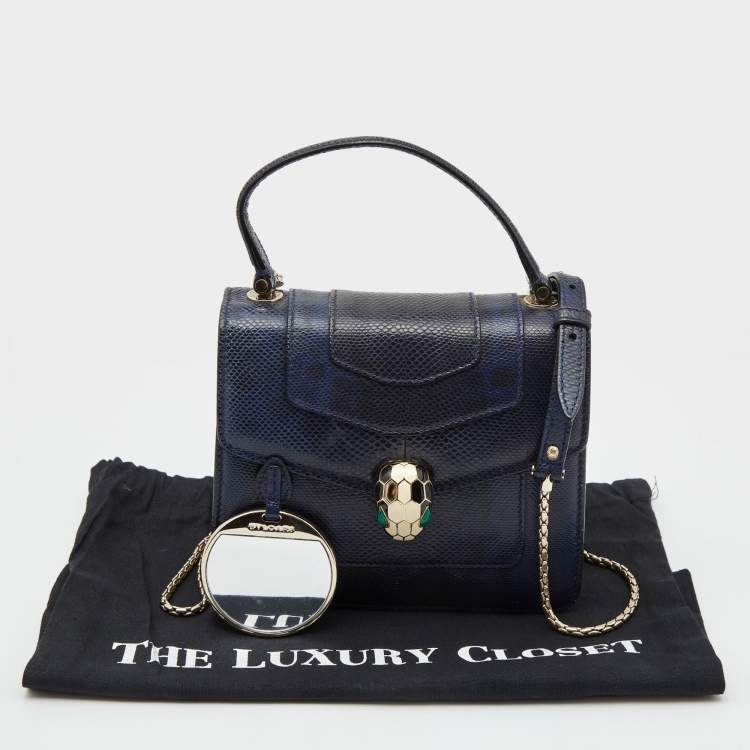 Pre Owned Bvlgari Navy Blue Karung Serpenti Forever Flap Top Handle Bag