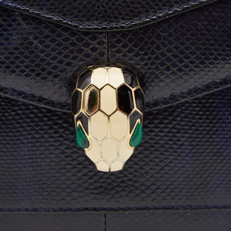 Pre Owned Bvlgari Navy Blue Karung Serpenti Forever Flap Top Handle Bag