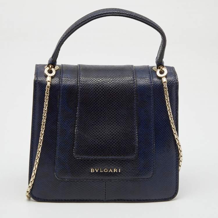 Pre Owned Bvlgari Navy Blue Karung Serpenti Forever Flap Top Handle Bag