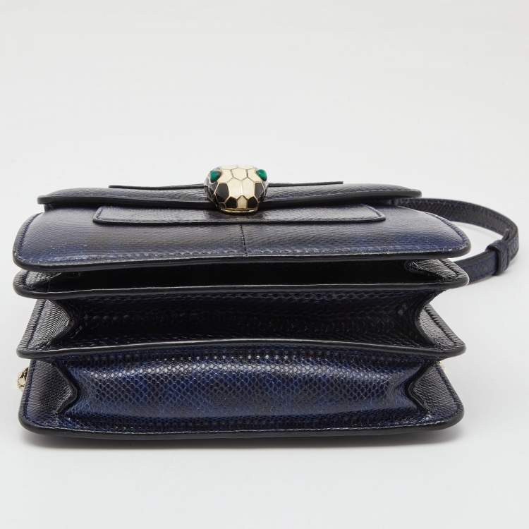 Pre Owned Bvlgari Navy Blue Karung Serpenti Forever Flap Top Handle Bag