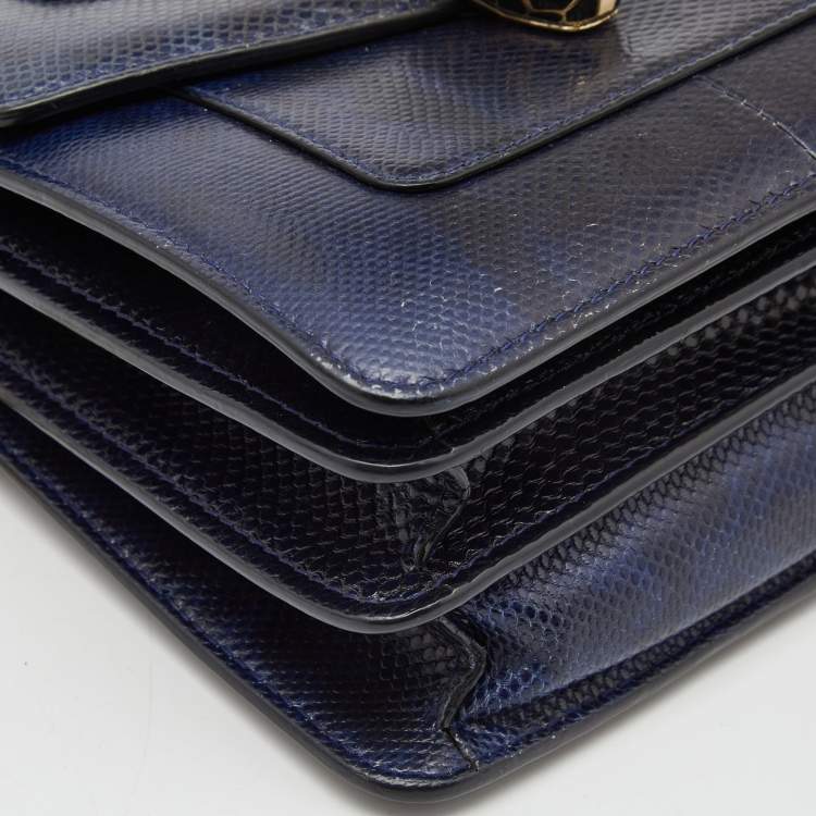 Pre Owned Bvlgari Navy Blue Karung Serpenti Forever Flap Top Handle Bag