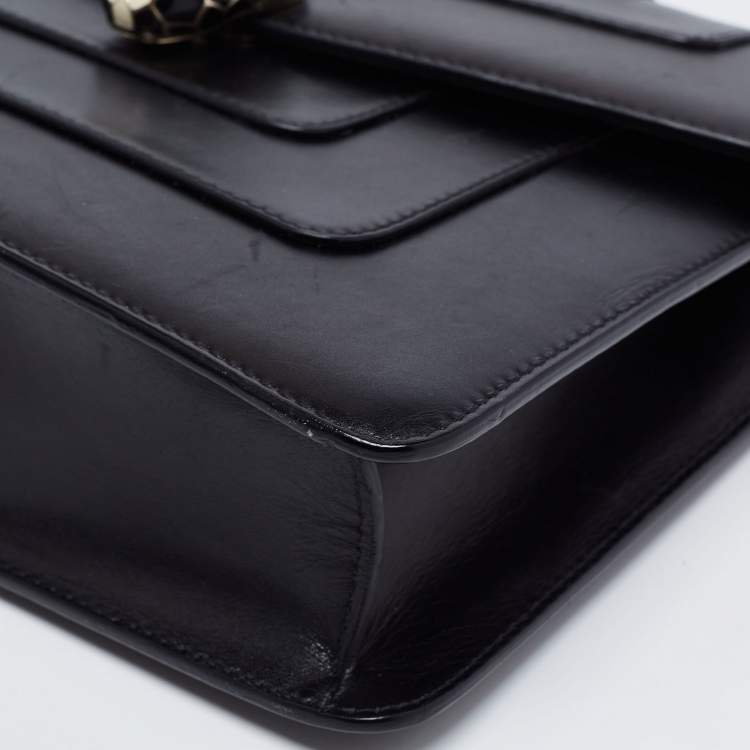 Pre Owned Bvlgari Black Leather Small Serpenti Forever Shoulder Bag