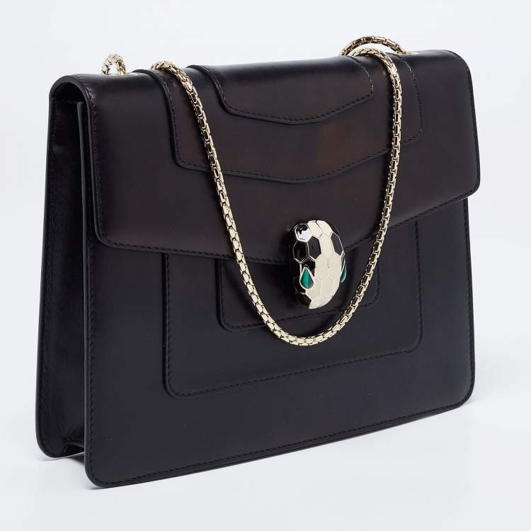 Pre Owned Bvlgari Black Leather Small Serpenti Forever Shoulder Bag