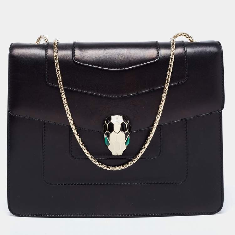Pre Owned Bvlgari Black Leather Small Serpenti Forever Shoulder Bag
