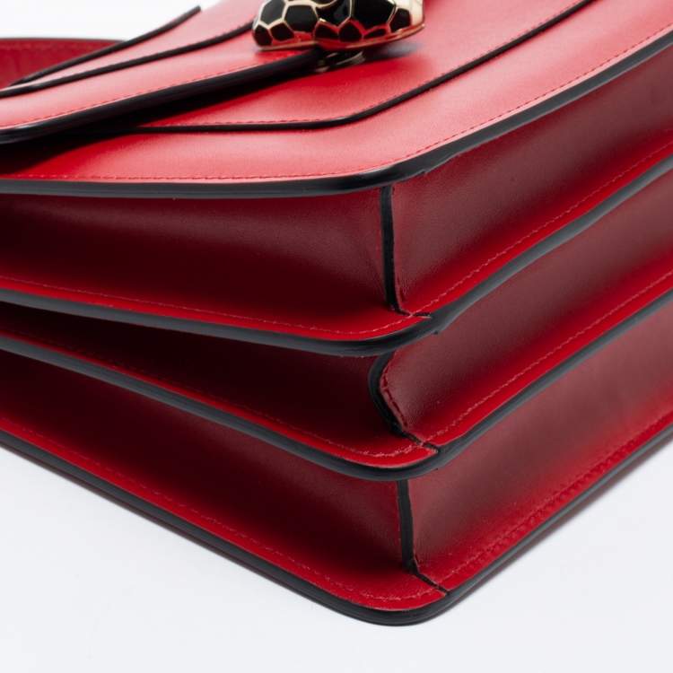Pre Owned Bvlgari Red Leather Serpenti Forever Top Handle Bag
