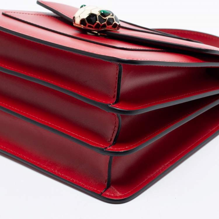 Pre Owned Bvlgari Red Leather Serpenti Forever Top Handle Bag