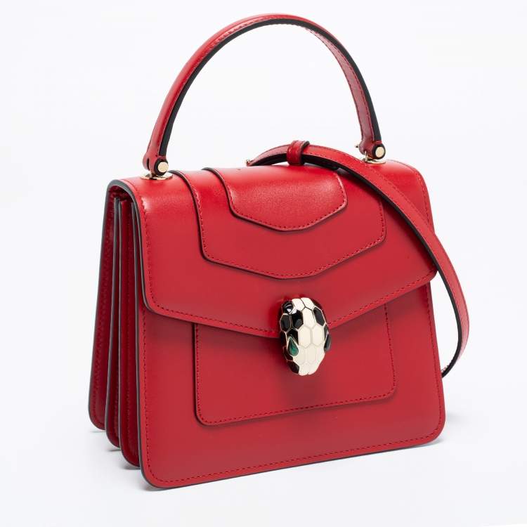 Pre Owned Bvlgari Red Leather Serpenti Forever Top Handle Bag