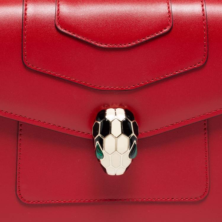 Pre Owned Bvlgari Red Leather Serpenti Forever Top Handle Bag