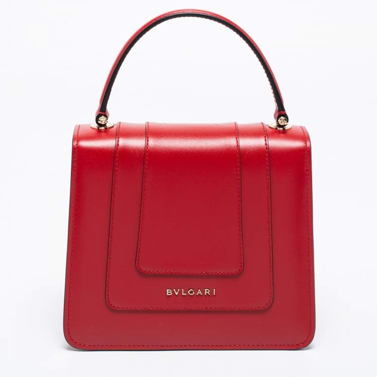 Pre Owned Bvlgari Red Leather Serpenti Forever Top Handle Bag