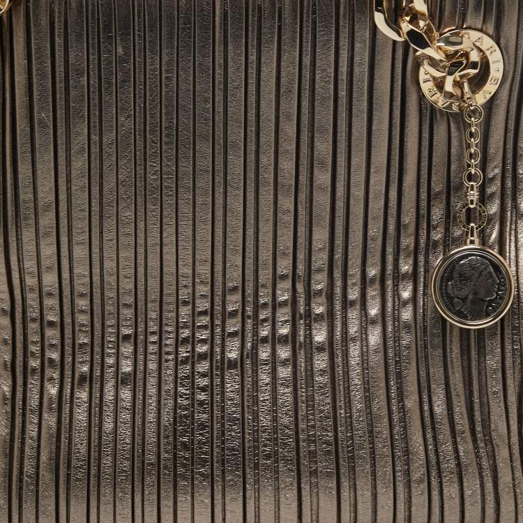 Pre Owned Bvlgari Metallic Grey Leather Monte Plisse Shopper Tote