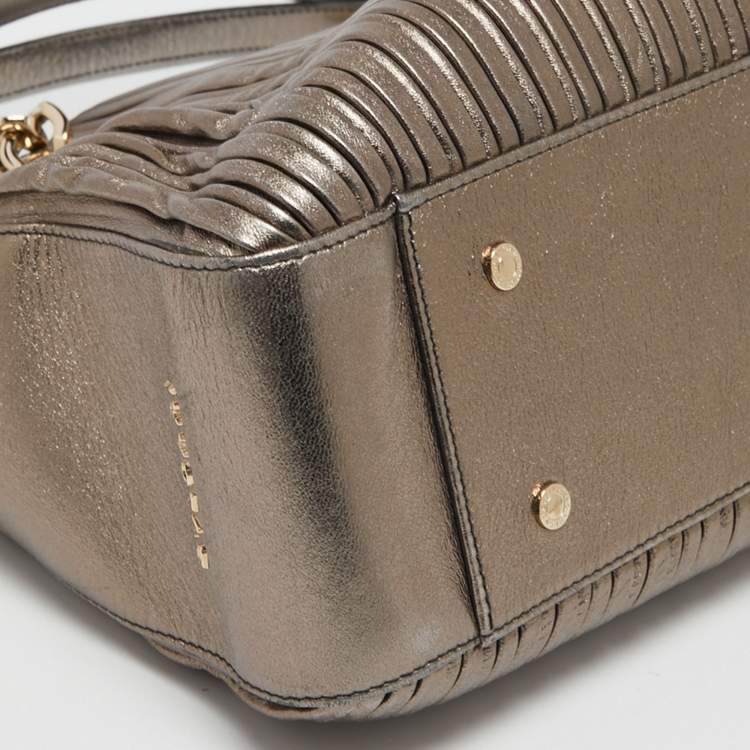 Pre Owned Bvlgari Metallic Grey Leather Monte Plisse Shopper Tote