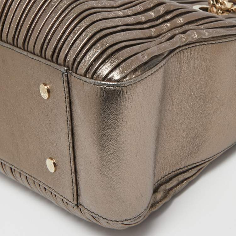 Pre Owned Bvlgari Metallic Grey Leather Monte Plisse Shopper Tote