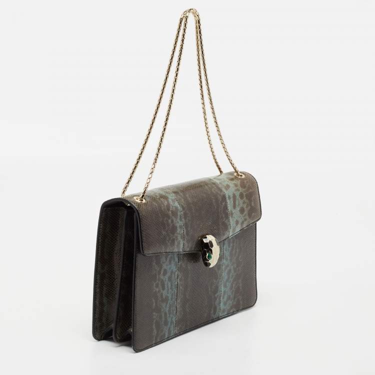Pre Owned Bvlgari Green Karung Leather Serpenti Forever Shoulder Bag