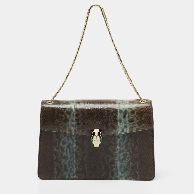 Pre Owned Bvlgari Green Karung Leather Serpenti Forever Shoulder Bag