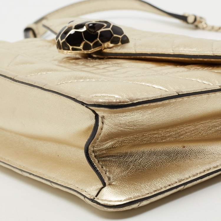 Pre Owned Bvlgari Gold Quilted Scaglie Leather Serpenti Forever Shoulder Bag