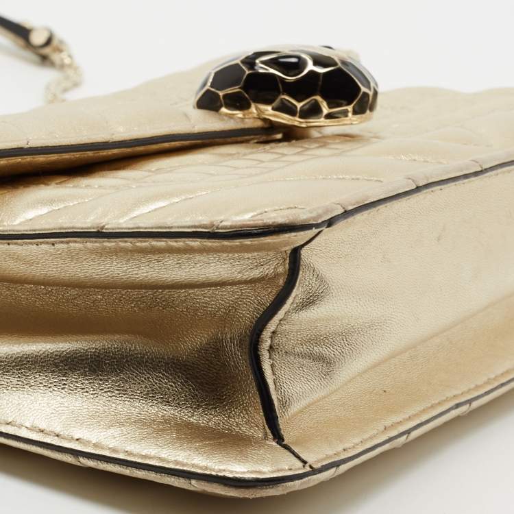 Pre Owned Bvlgari Gold Quilted Scaglie Leather Serpenti Forever Shoulder Bag