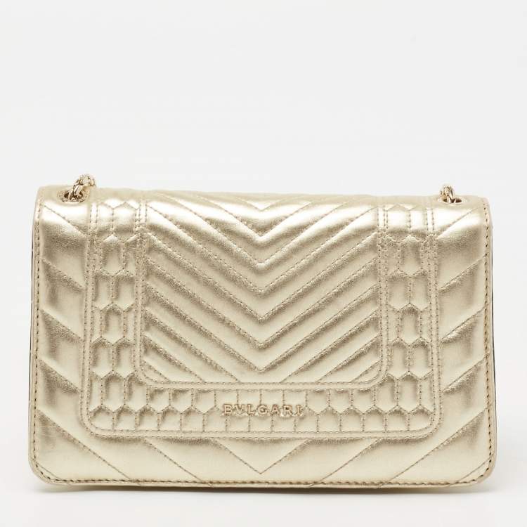 Pre Owned Bvlgari Gold Quilted Scaglie Leather Serpenti Forever Shoulder Bag