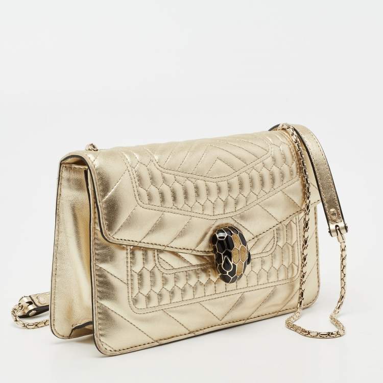 Pre Owned Bvlgari Gold Quilted Scaglie Leather Serpenti Forever Shoulder Bag