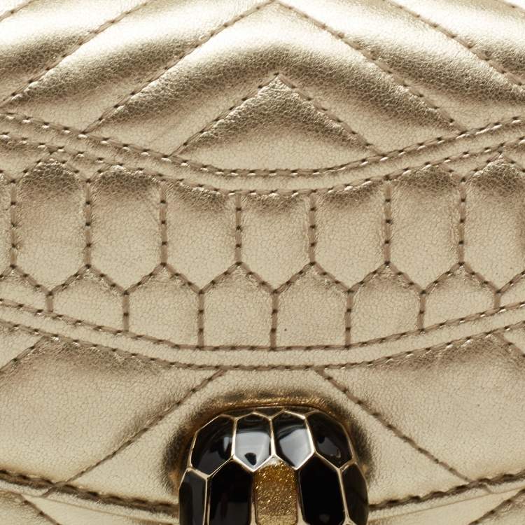 Pre Owned Bvlgari Gold Quilted Scaglie Leather Serpenti Forever Shoulder Bag