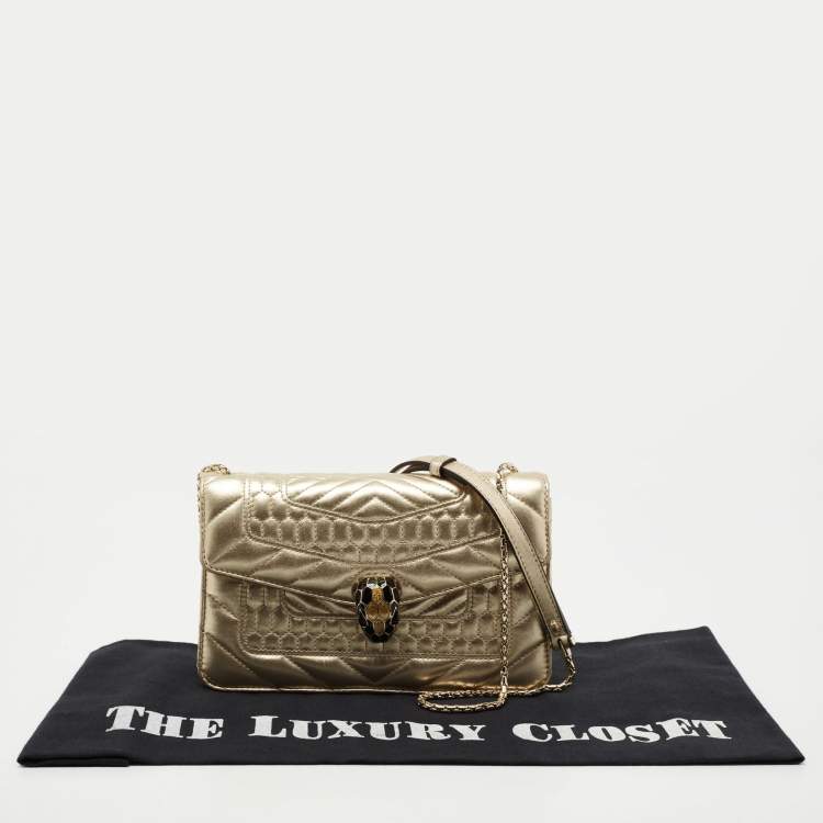 Pre Owned Bvlgari Gold Quilted Scaglie Leather Serpenti Forever Shoulder Bag