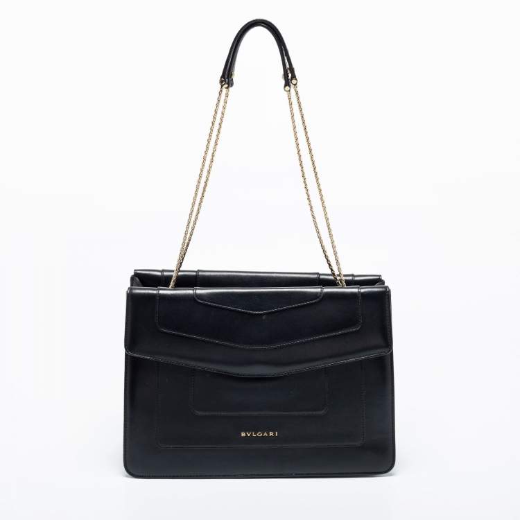Pre Owned Bvlgari Black Leather  Serpenti Forever Double Flap Shoulder Bag