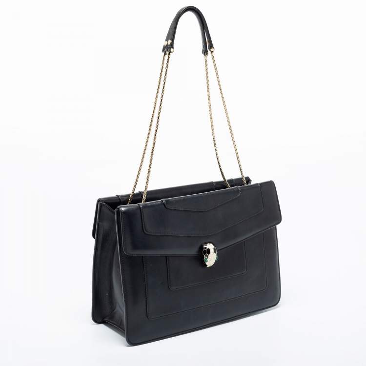 Pre Owned Bvlgari Black Leather  Serpenti Forever Double Flap Shoulder Bag