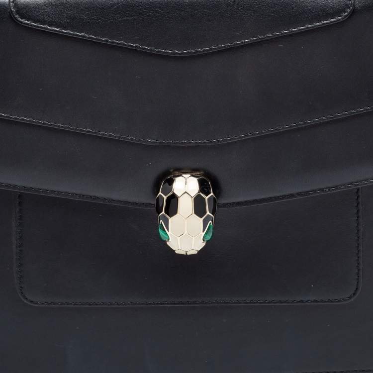 Pre Owned Bvlgari Black Leather  Serpenti Forever Double Flap Shoulder Bag