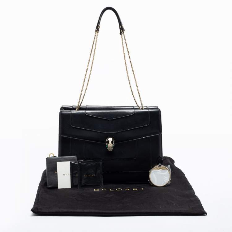 Pre Owned Bvlgari Black Leather  Serpenti Forever Double Flap Shoulder Bag