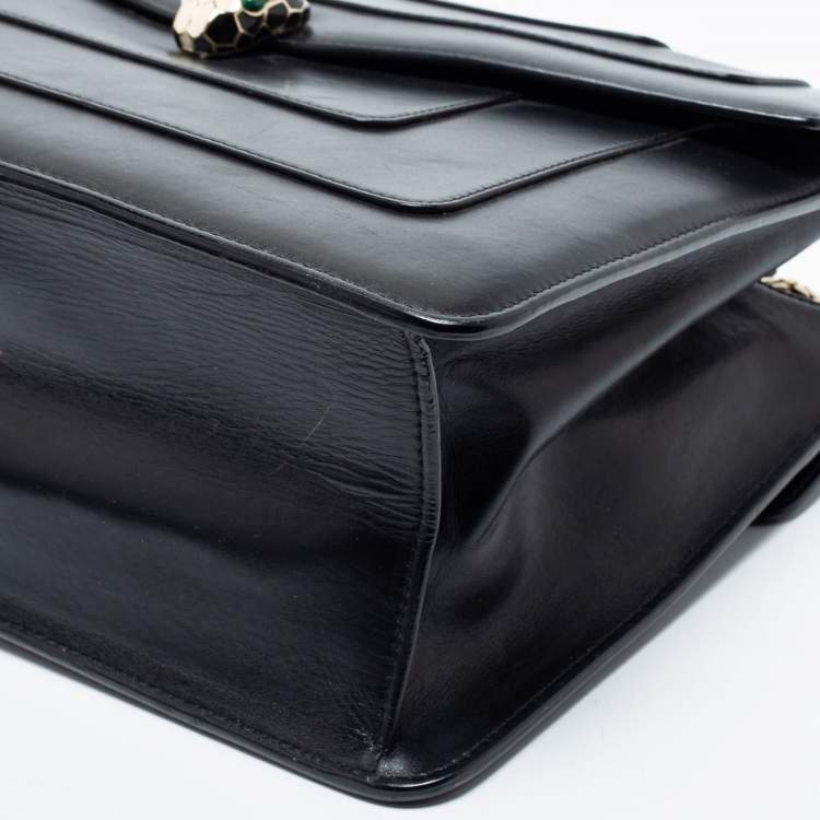 Pre Owned Bvlgari Black Leather  Serpenti Forever Double Flap Shoulder Bag