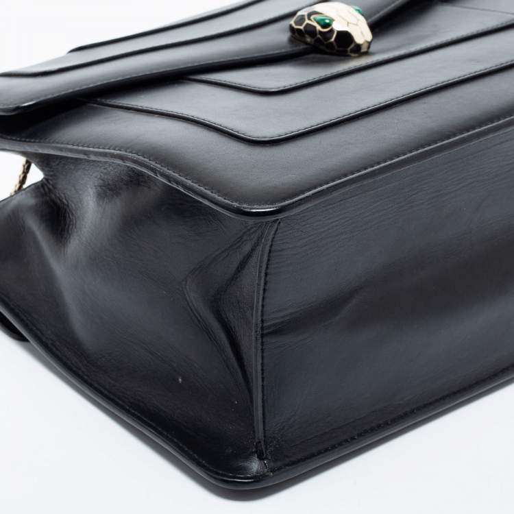 Pre Owned Bvlgari Black Leather  Serpenti Forever Double Flap Shoulder Bag