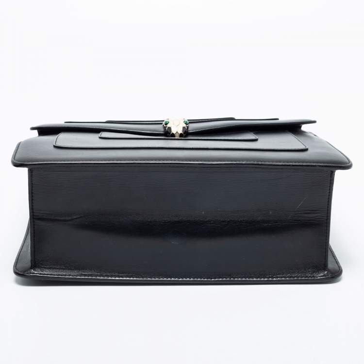 Pre Owned Bvlgari Black Leather  Serpenti Forever Double Flap Shoulder Bag