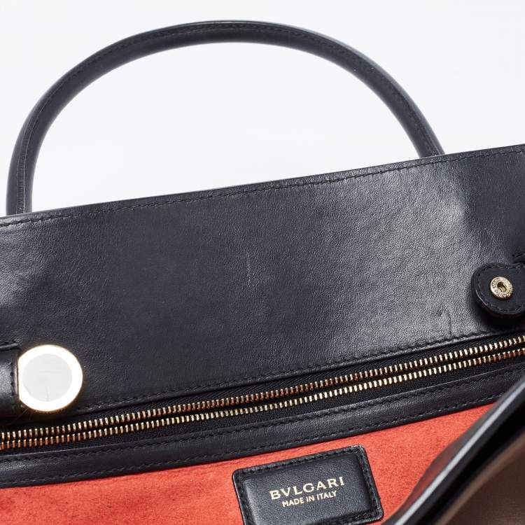 Pre Owned Bvlgari Beige/Black Leather Alba Tote 