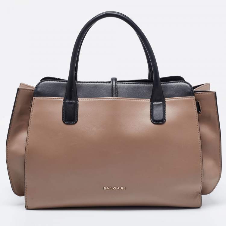 Pre Owned Bvlgari Beige/Black Leather Alba Tote 