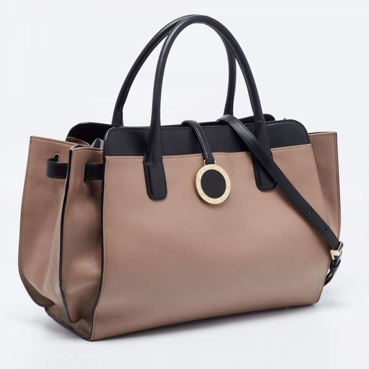 Pre Owned Bvlgari Beige/Black Leather Alba Tote 
