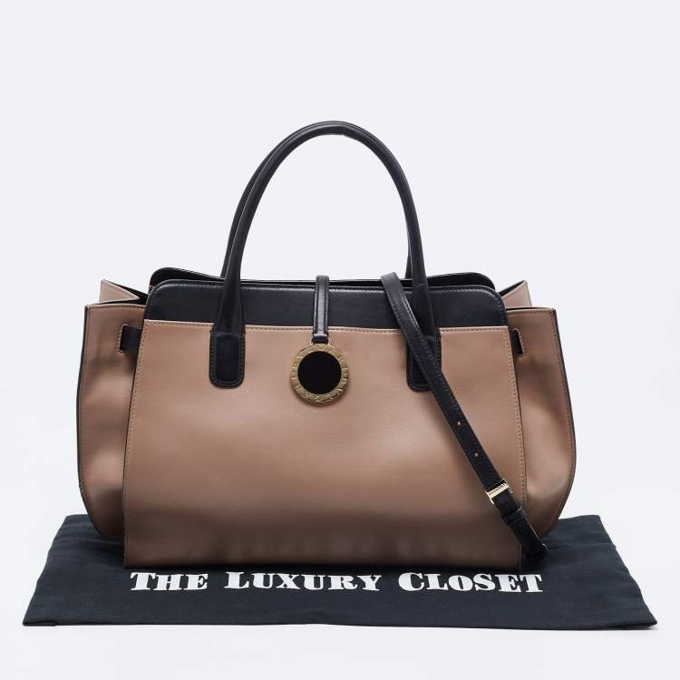 Pre Owned Bvlgari Beige/Black Leather Alba Tote 