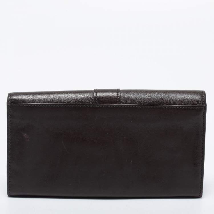 Pre Owned Bvlgari Dark Brown Leather Double Ring Flap Continental Wallet