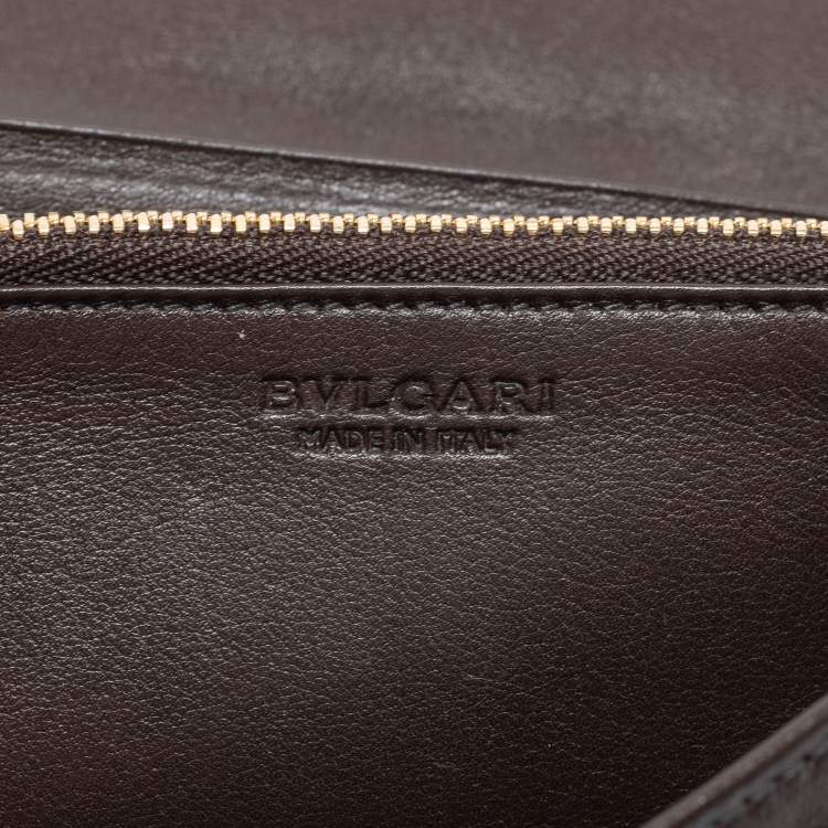 Pre Owned Bvlgari Dark Brown Leather Double Ring Flap Continental Wallet