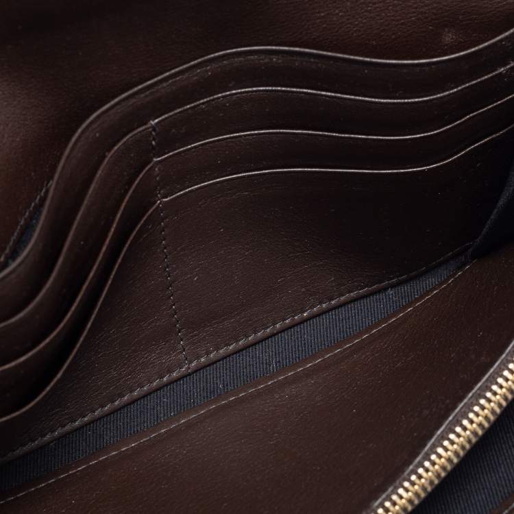 Pre Owned Bvlgari Dark Brown Leather Double Ring Flap Continental Wallet