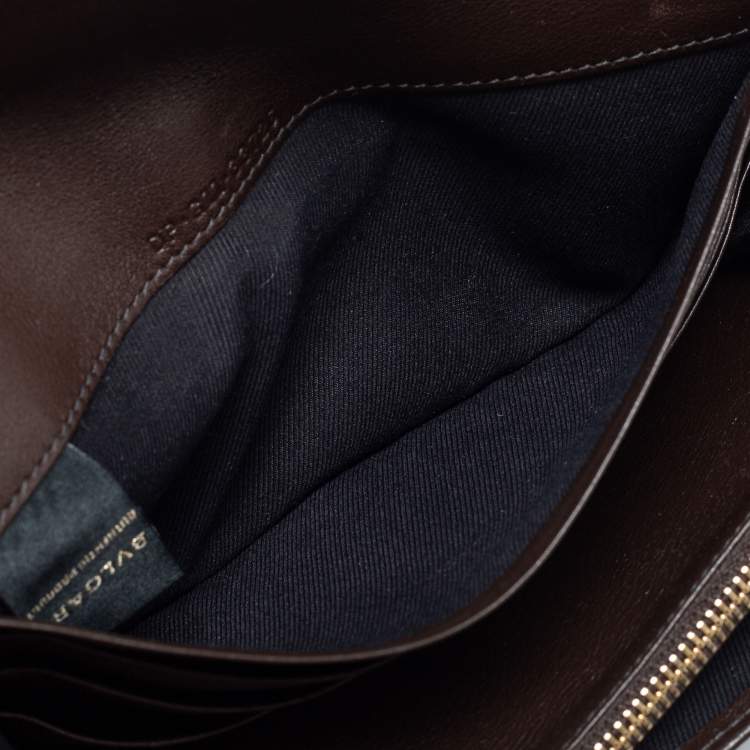 Pre Owned Bvlgari Dark Brown Leather Double Ring Flap Continental Wallet
