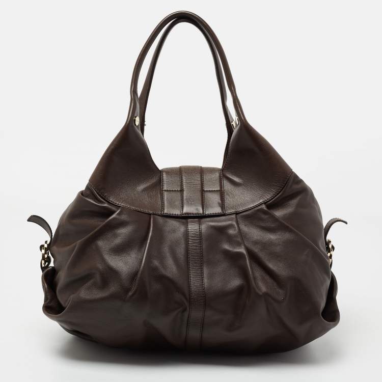 Pre Owned Bvlgari Dark Brown Leather Chandra Hobo