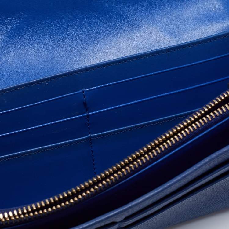 Pre Owned Bvlgari Blue Leather Flap Metal Edge Continental Wallet