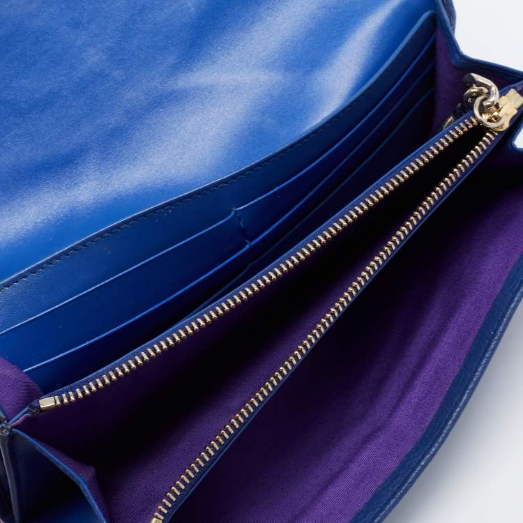 Pre Owned Bvlgari Blue Leather Flap Metal Edge Continental Wallet