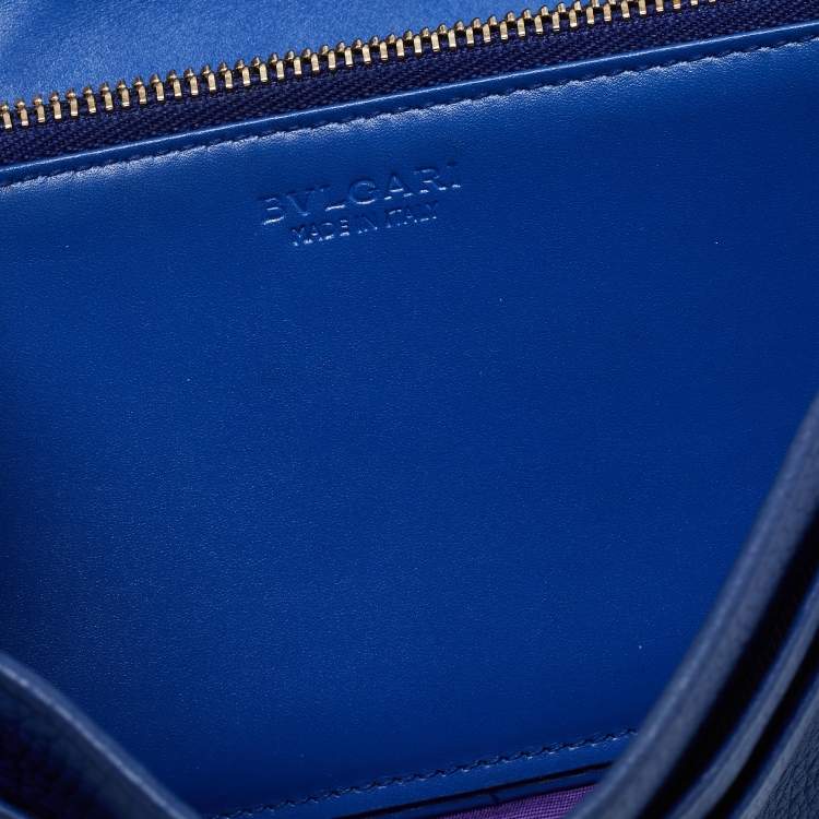 Pre Owned Bvlgari Blue Leather Flap Metal Edge Continental Wallet